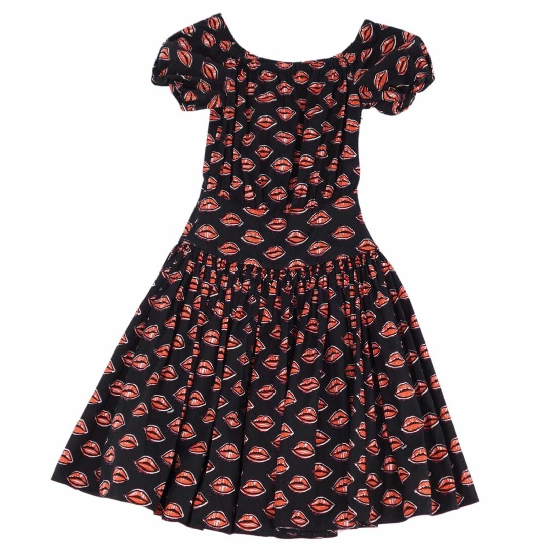 美品 プラダ PRADA ワンピース ショートスリーブ 総柄 コットン トップス レディース 36(S相当) ブラック