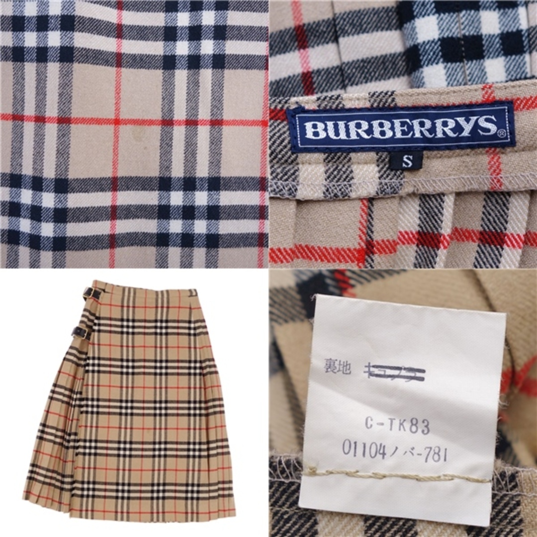 BURBERRY(バーバリー)のVintage バーバリー Burberrys スカート プリーツスカート ラップスカート チェック柄 ウール ボトムス レディース S ブラウン/ブラック レディースのスカート(ひざ丈スカート)の商品写真