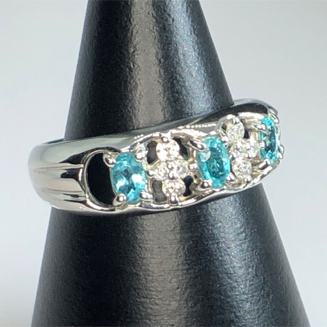 新品　高級高品質　ネオンブルーパライバトルマリン　ダイヤモンドpt900リング レディースのアクセサリー(リング(指輪))の商品写真