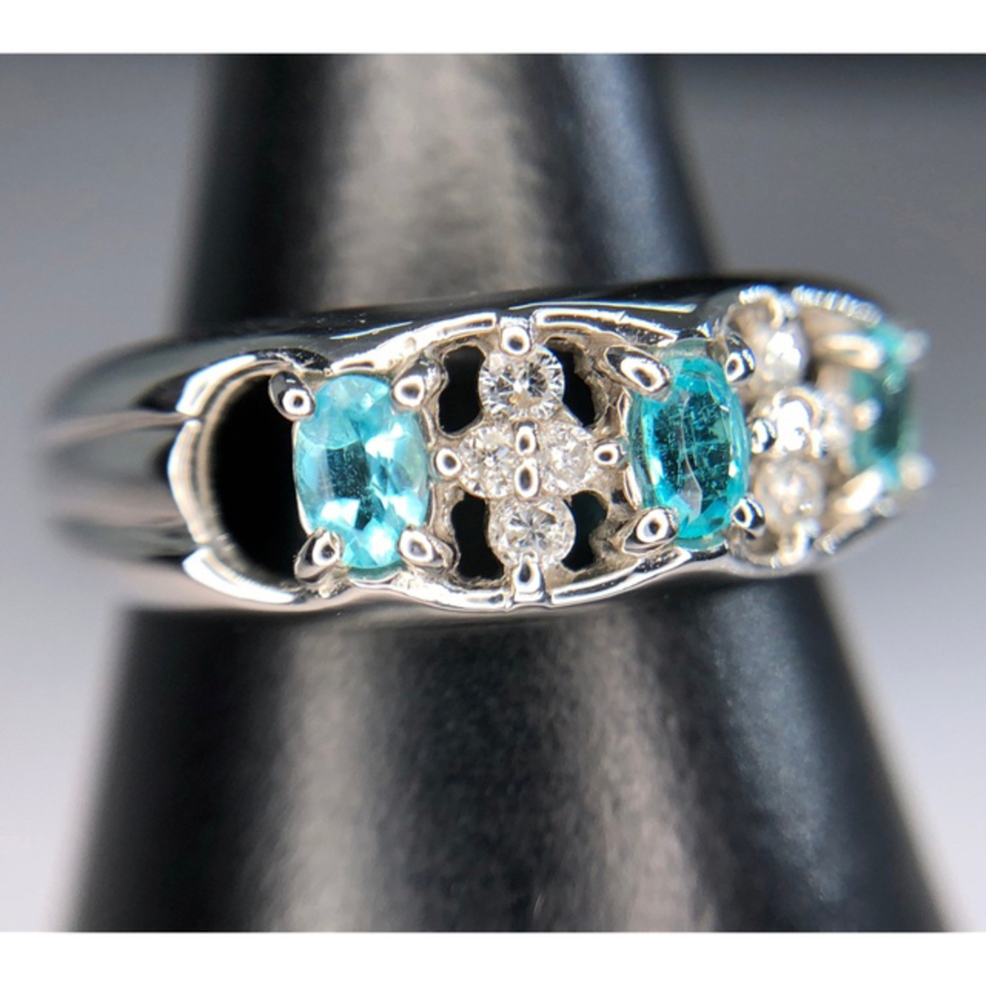 新品　高級高品質　ネオンブルーパライバトルマリン　ダイヤモンドpt900リング レディースのアクセサリー(リング(指輪))の商品写真