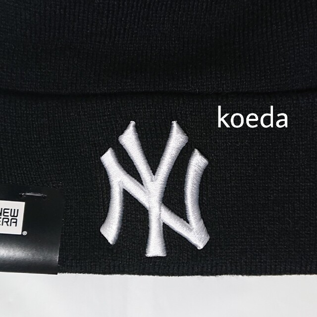 NEW ERA(ニューエラー)のニューエラ 正規品 NY ヤンキース ニット帽 男女兼用 黒 ブラック 白 メンズの帽子(ニット帽/ビーニー)の商品写真