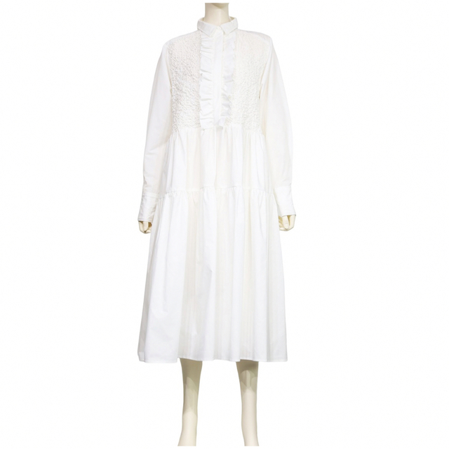 machatt フリルティアードシャツドレス（ホワイト）