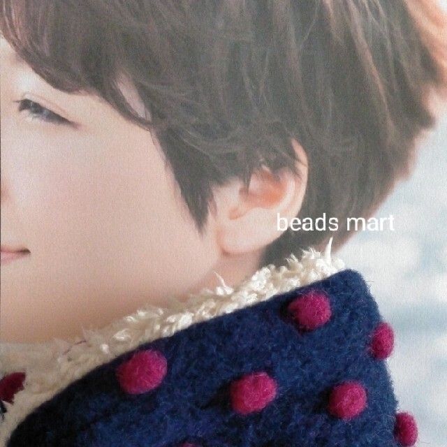 ｢送料SALE｣beads martハンドメイド マフラー ドット BL×LBE ハンドメイドのファッション小物(マフラー/ストール)の商品写真