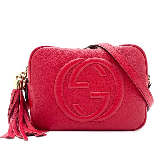 Gucci - GUCCI グッチ ショルダーバッグ ソーホー スモールディスコバッグ 斜め掛け GG 鞄 かばん タッセル 308364 レザー    レッド 赤 ゴールド金具 レディース 人気【中古品】