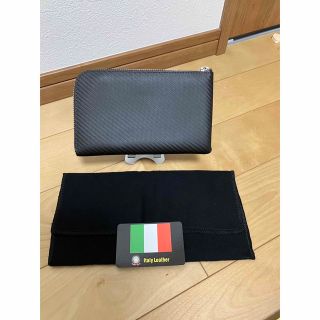 超特価早い者勝ち！高品質！イタリアンカーボンレザーLファスナー長財布　ブラック(長財布)