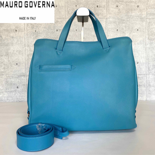 【美品】MAURO GOVERNA ライトブルー レザー 2WAY トートバッグDonShop