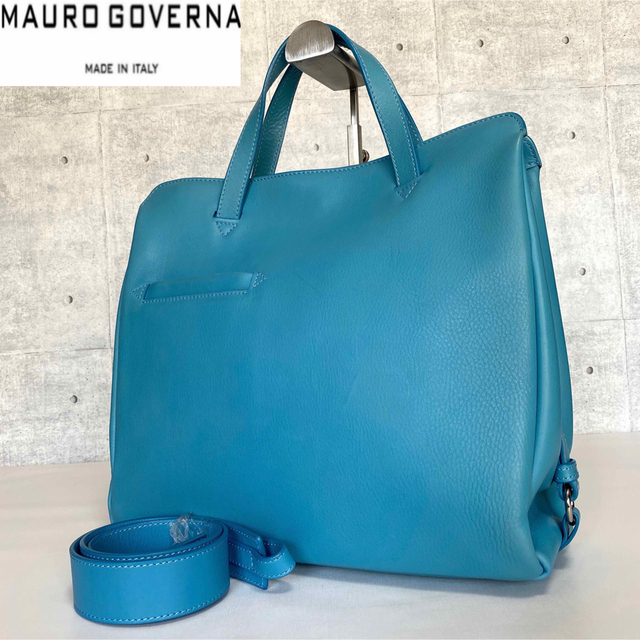 【美品】MAURO GOVERNA ライトブルー レザー 2WAY トートバッグ