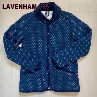 ラベンハム(LAVENHAM)のLAVENHAM(ラベンハム)ドット柄キルティングジャケット 36 ネイビー(ダウンジャケット)