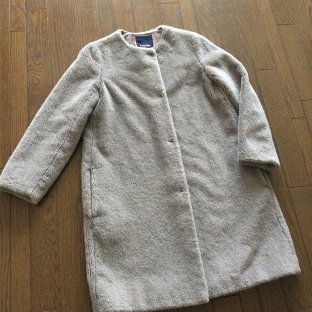 S max mara アルパカ混 ノーカラー コート 40 グレー モカ