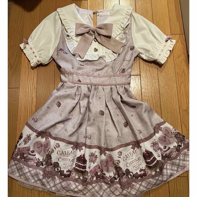 激レア リズリサ ショコラ柄ワンピース 量産型 オリジナル柄 くま チョコ 激レア リズリサ ショコラ柄ワンピース 量産型 オリジナル柄 くま チョコ