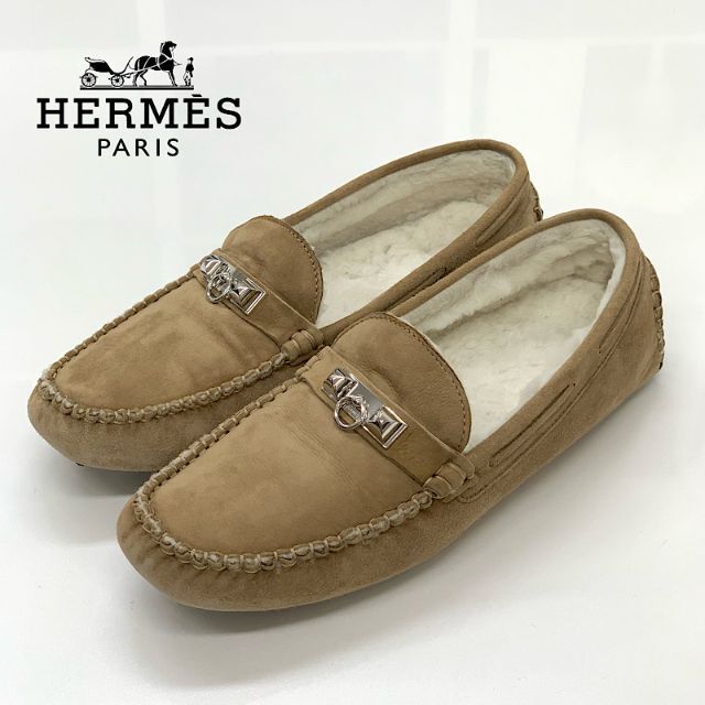 Hermes(エルメス)の5659 エルメス スエード ムートン ボア フラットシューズ ベージュ レディースの靴/シューズ(スリッポン/モカシン)の商品写真