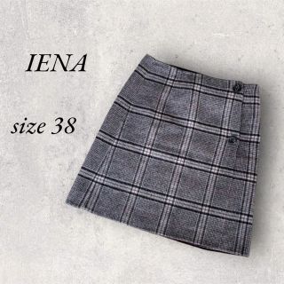 イエナ(IENA)のIENA 膝丈チェック巻きスカート　size 38(ひざ丈スカート)