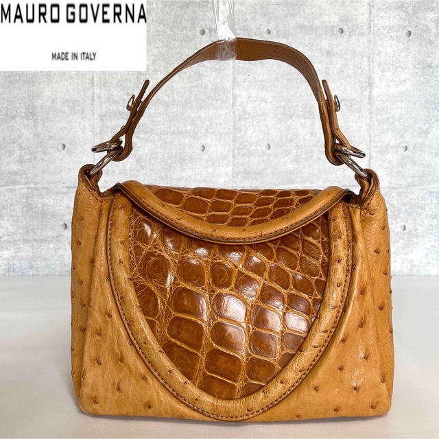 極美品】MAURO GOVERNA クロコダイル×オーストリッチ ハンドバッグ