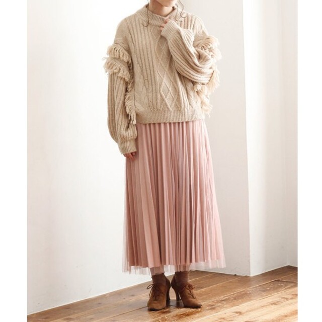Crisp(クリスプ)の大人ピンク　チュールプリーツスカート レディースのスカート(ロングスカート)の商品写真