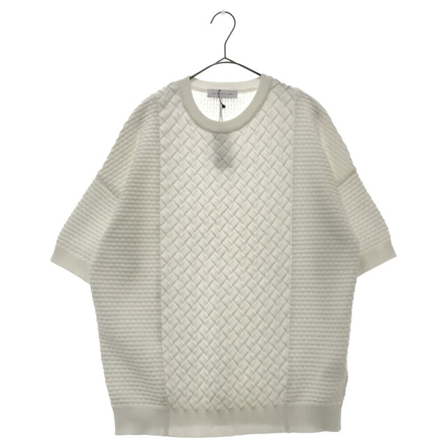 ESTNATION エストネーション リサイクルポリエステル バスケット柄クルーネックニットカットソー ホワイト 半袖Tシャツ 21-234-12-040186 | フリマアプリ ラクマ