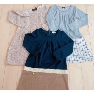 【美品 定価5千円程】③ 右上 授乳服 ワンピース グレー×チェック チュニック(マタニティワンピース)