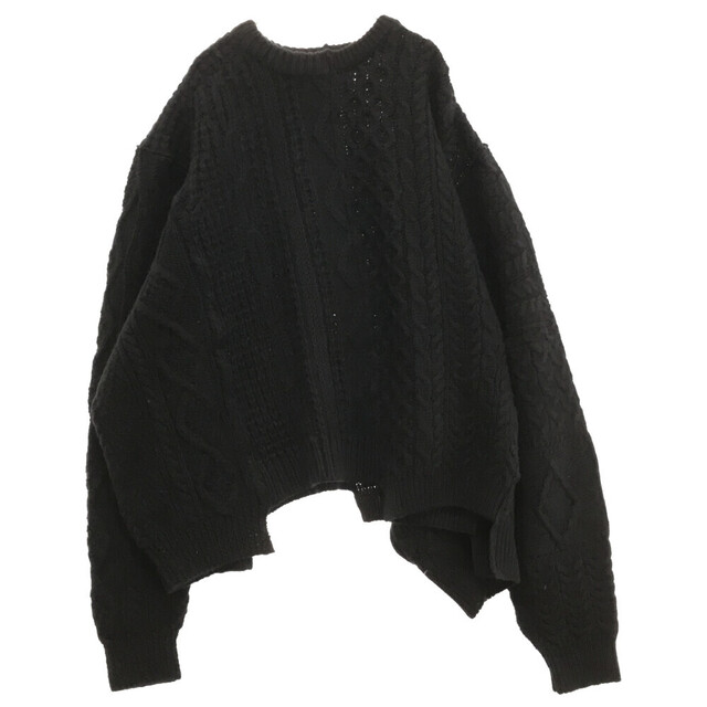 77CIRCA(ナナナナサーカ)の77circa 77サーカ REMAKE ARAN KNIT WOOL SWEATER リメイクアラン編みケーブルニットプルオーバー 再構築ニットセーター 古着リメイクセーター ネイビー メンズのトップス(ニット/セーター)の商品写真