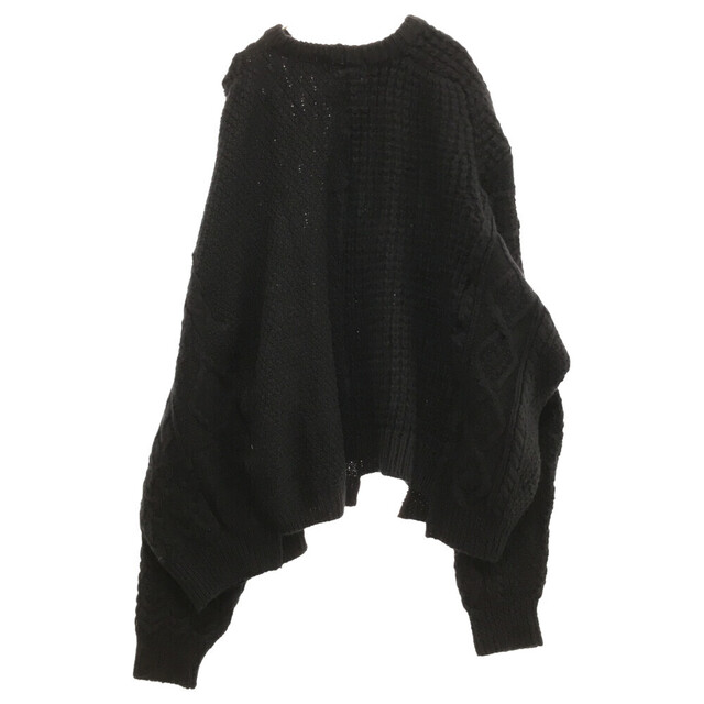 77CIRCA(ナナナナサーカ)の77circa 77サーカ REMAKE ARAN KNIT WOOL SWEATER リメイクアラン編みケーブルニットプルオーバー 再構築ニットセーター 古着リメイクセーター ネイビー メンズのトップス(ニット/セーター)の商品写真