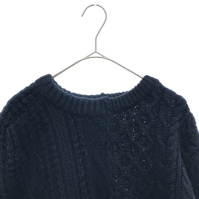 77CIRCA(ナナナナサーカ)の77circa 77サーカ REMAKE ARAN KNIT WOOL SWEATER リメイクアラン編みケーブルニットプルオーバー 再構築ニットセーター 古着リメイクセーター ネイビー メンズのトップス(ニット/セーター)の商品写真