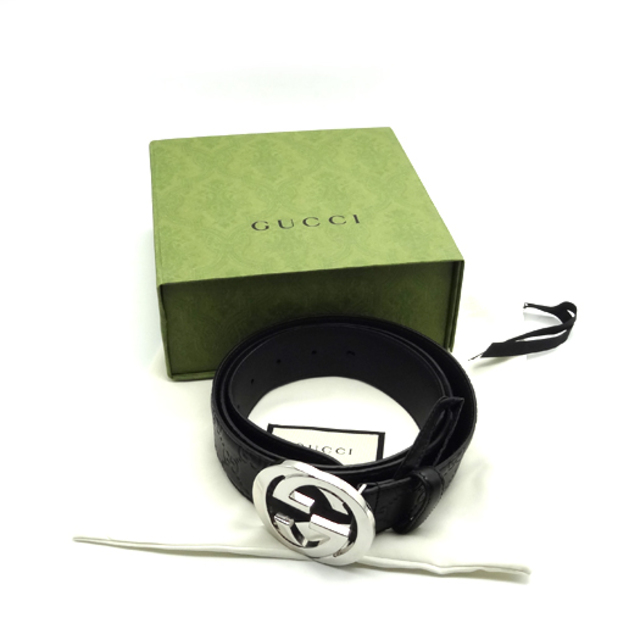 Gucci(グッチ)のグッチ インターロッキング G ベルト グッチシマ レザー ブラック 黒 411924 メンズのファッション小物(ベルト)の商品写真