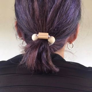 ヘアゴム ベージュ ゴム ウッドビーズ ヴィンテージ ウッド 筋入り ビーズ(ヘアアクセサリー)