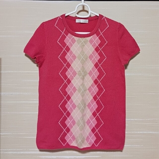 ユニクロ(UNIQLO)の美品 カシミア ニット セーター ベスト ピンク 半袖 アーガイル(ニット/セーター)