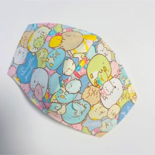 22-1 ハートブルー　子供マスクS   ハンドメイド(外出用品)