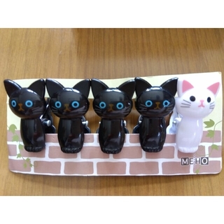 黒ネコ・白ネコのクリップ5個セット(日用品/生活雑貨)