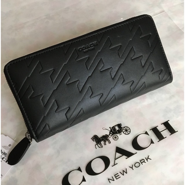 新品未使用　COACH コーチメンズ 長財布  千鳥柄   黒 エンボス　正規品