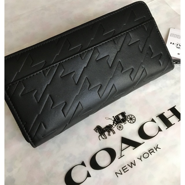 新品未使用　COACH コーチメンズ 長財布  千鳥柄   黒 エンボス　正規品