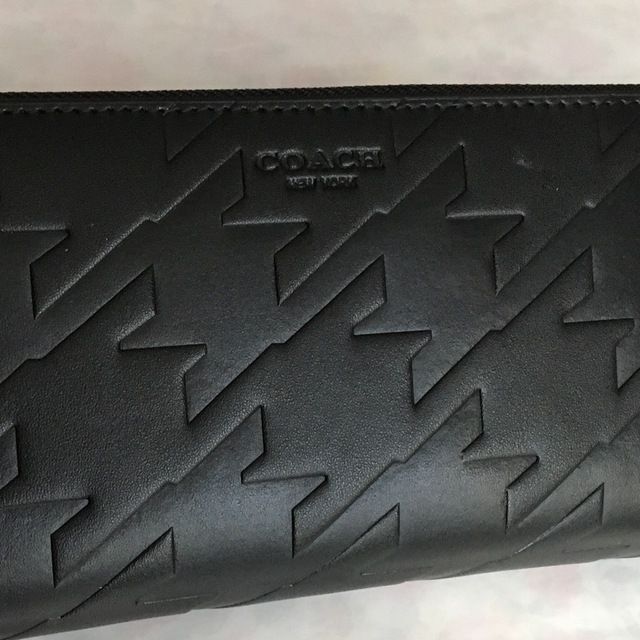 新品未使用　COACH コーチメンズ 長財布  千鳥柄   黒 エンボス　正規品