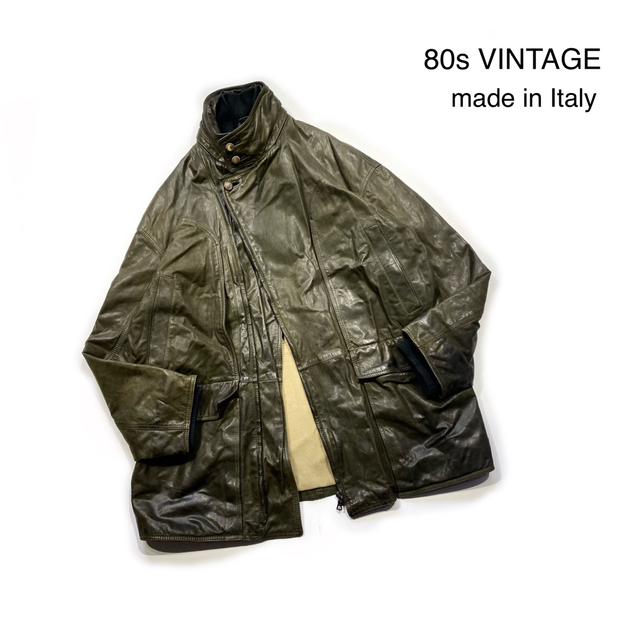 Barbour(バーブァー)の80sイタリア製ビンテージレザーライダースジャケットXL程オーバーサイズ古着 メンズのジャケット/アウター(ライダースジャケット)の商品写真
