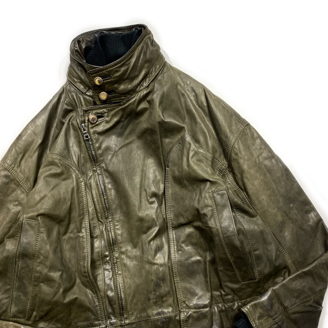 Barbour(バーブァー)の80sイタリア製ビンテージレザーライダースジャケットXL程オーバーサイズ古着 メンズのジャケット/アウター(ライダースジャケット)の商品写真