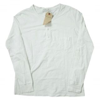 レミレリーフ(REMI RELIEF)のREMI RELIEF x BEAMS PLUS レミレリーフ ビームスプラス 別注 日本製 ヘンリーネックロングスリーブTシャツ XL WHITE 長袖 トップス【中古】【REMI RELIEF × BEAMS PLUS】(Tシャツ/カットソー(七分/長袖))