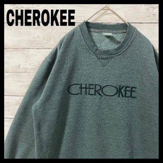 455 US古着 CHEROKEE ロゴ刺繍 スウェット くすみカラー L相当(スウェット)