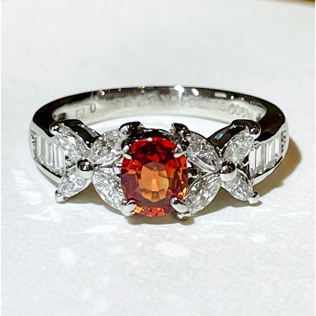 爆売り! ☆Pt900 オレンジサファイア0.788ct&ダイヤリング 鑑別書