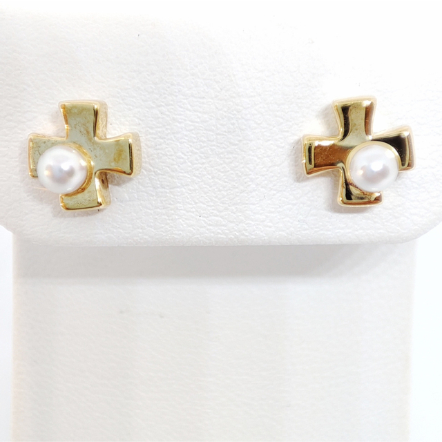 MIKIMOTO ミキモト K18 パール クロス ピアス ジュウル-