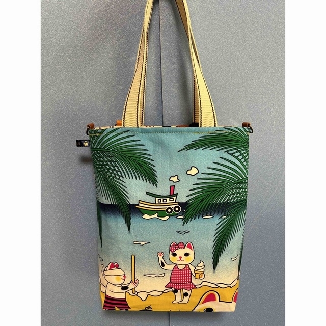 【お気に入り】 342.にゃんこ手ぬぐいリメイクトートバッグ(内ポケット有)季節外れ夏ハンモック バッグ 【お気に入り】 342.にゃんこ手ぬぐいリメイクトートバッグ(内ポケット有)季節外れ夏ハンモック バッグ