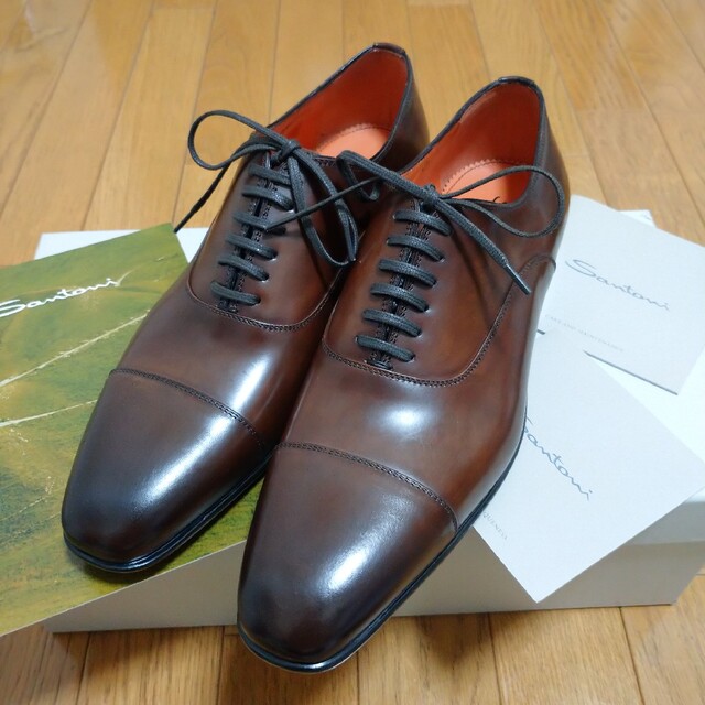 Santoni ストレートチップ 5 ブラウン サントーニ キャップトゥ 茶 靴