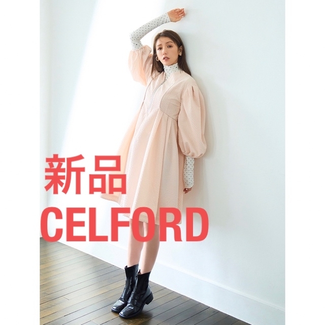 CELFORD  36  花柄ワンピース　ボリューム袖　黒