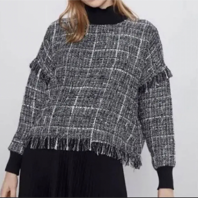 ZARA ザラ ツイードトップス ブラウス モノトーン セーター | フリマアプリ ラクマ