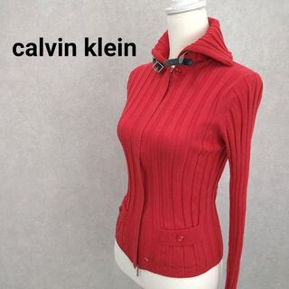 カルバンクライン(Calvin Klein)の【古着】カルバンクライン　赤ニット　パーカー(ニット/セーター)