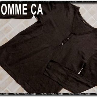 コムサメン(COMME CA MEN)のコムサメン　Vヘンリーネックカットソー　茶★やや難(Tシャツ/カットソー(七分/長袖))