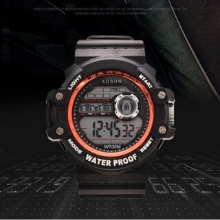 デジタル腕時計多機能 ボーイズ（キッズ）から大人まで 赤×黒(腕時計)
