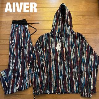 AIVER ニットストライプハーフジップパーカー イージーパンツ