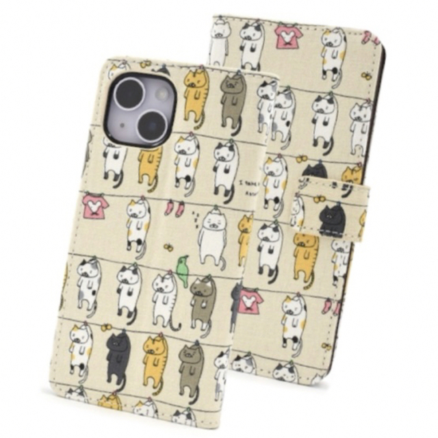 iPhone14plus 猫柄手帳型ケース ベージュの通販 by case's shop｜ラクマ