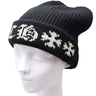 クロムハーツ(Chrome Hearts)のクロムハーツ帽子 ロゴ ニットキャップ カシミヤ ブラック黒 40803000210(ニット帽/ビーニー)