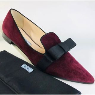 プラダ(PRADA)の良品★PRADA・スエードレザー ビックリボン付 フラットシューズ(351/2)(ハイヒール/パンプス)