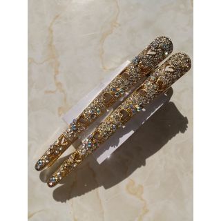 ■ぎっしりラインストーン付きヘアクリップ2本セット ゴールド×クリア×オーロラ■(バレッタ/ヘアクリップ)