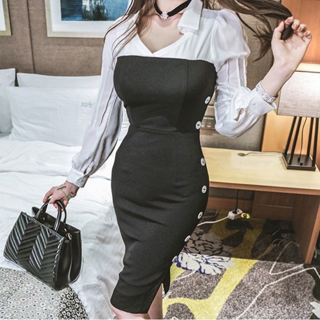 【本日限定セール】andyジャンル♡韓国ファッション 体型カバーキャバドレス黒大人っぽい